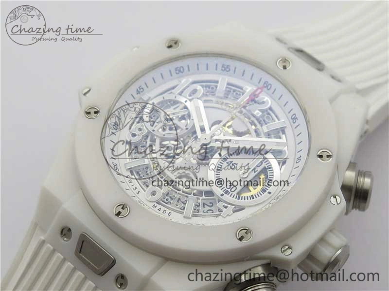 Big Bang Unico White Ceramic HBF 1:1 Best Edition White Skeleton Dial on White Rubber Strap A WellDesigned 6826