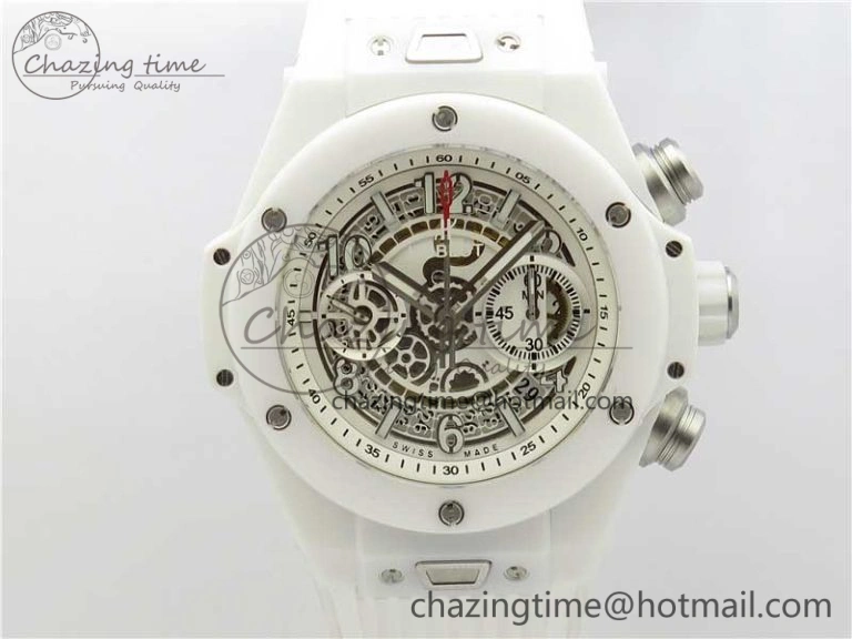 Big Bang Unico White Ceramic HBF 1:1 Best Edition White Skeleton Dial on White Rubber Strap A WellDesigned 6826