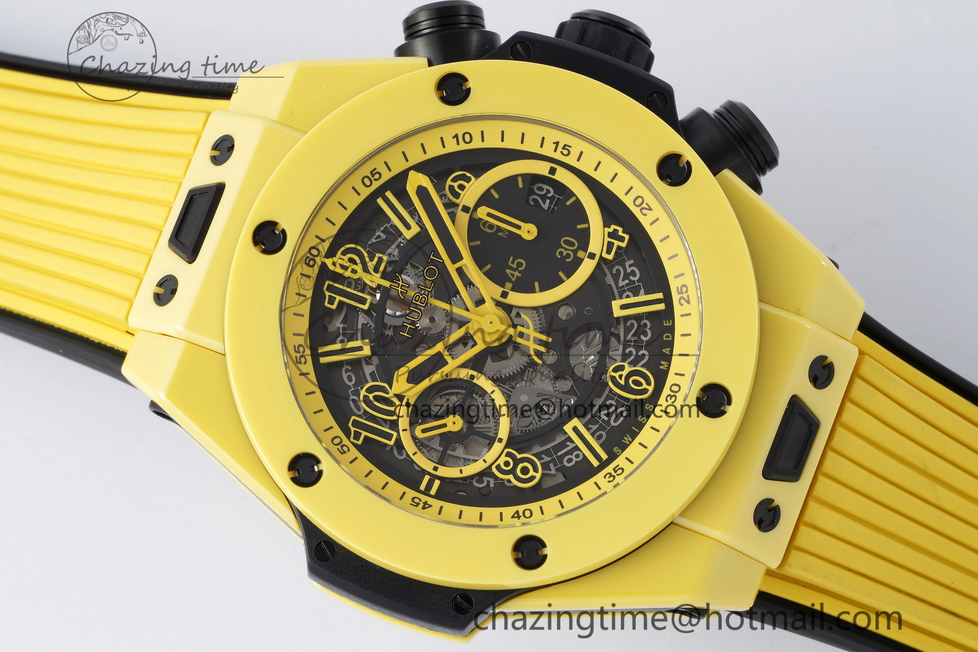Big Bang Unico Yellow Magic Ceramic BBF 1:1 Best Edition Skeleton Dial on Yellow Rubber Strap A Tailored 6746