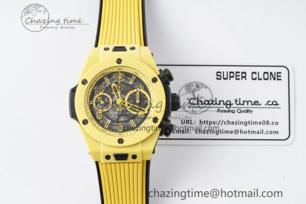 Big Bang Unico Yellow Magic Ceramic BBF 1:1 Best Edition Skeleton Dial on Yellow Rubber Strap A Tailored 6746