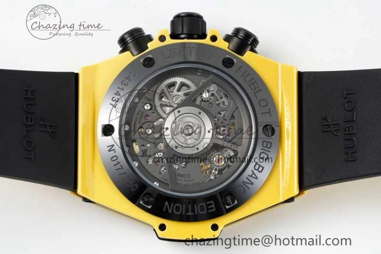 Unique Big Bang Unico Yellow Magic Ceramic ZF 1:1 Best Edition Skeleton Dial on Yellow Rubber Strap A 6773