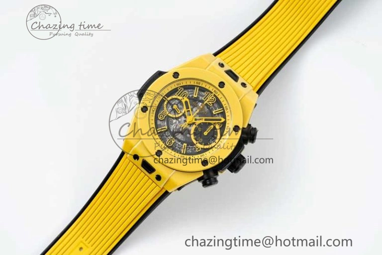Unique Big Bang Unico Yellow Magic Ceramic ZF 1:1 Best Edition Skeleton Dial on Yellow Rubber Strap A 6773