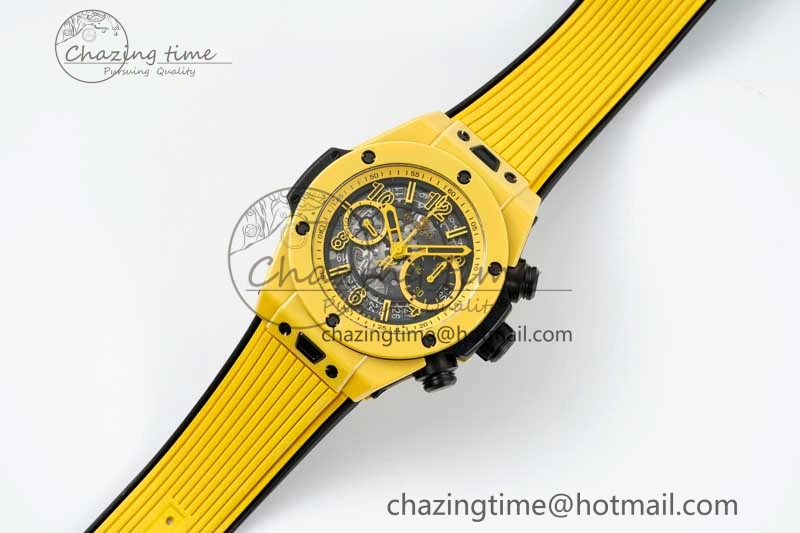 Unique Big Bang Unico Yellow Magic Ceramic ZF 1:1 Best Edition Skeleton Dial on Yellow Rubber Strap A 6773