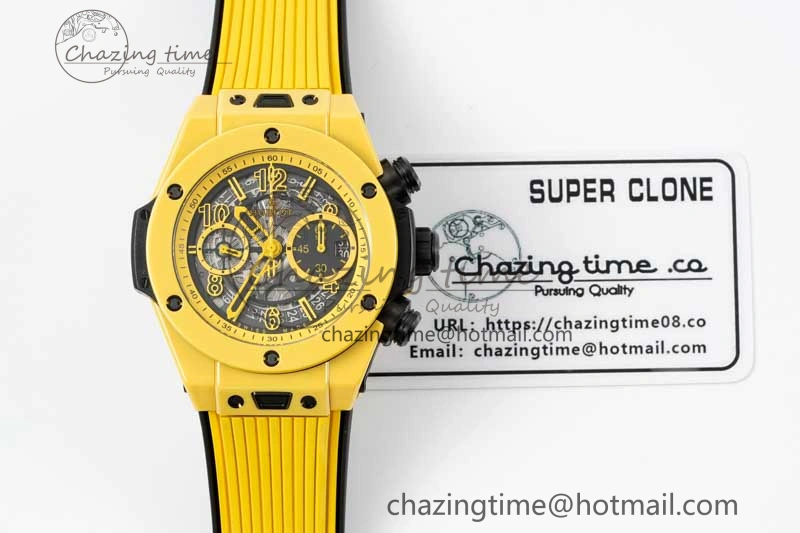 Unique Big Bang Unico Yellow Magic Ceramic ZF 1:1 Best Edition Skeleton Dial on Yellow Rubber Strap A 6773