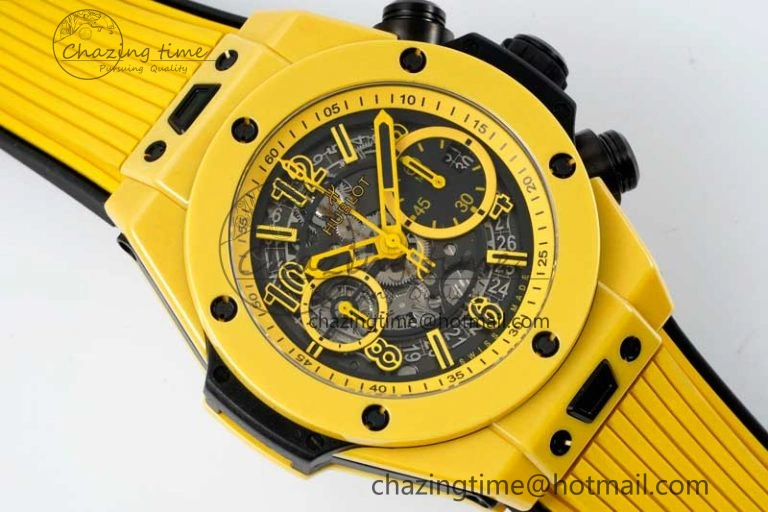 Unique Big Bang Unico Yellow Magic Ceramic ZF 1:1 Best Edition Skeleton Dial on Yellow Rubber Strap A 6773