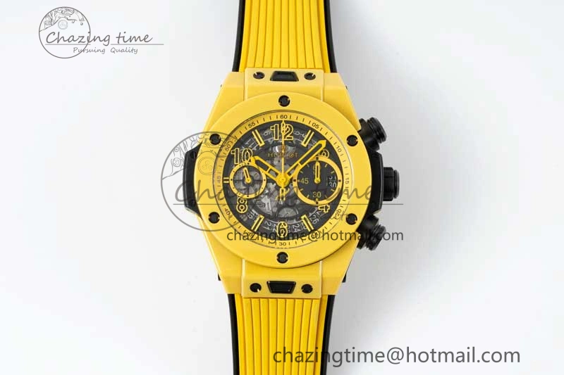 Unique Big Bang Unico Yellow Magic Ceramic ZF 1:1 Best Edition Skeleton Dial on Yellow Rubber Strap A 6773