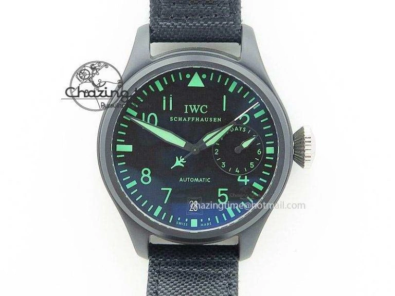 Stylish Big Pilot 5019 Ceramic Case Black Dial Green Markers Asian 23J 7396