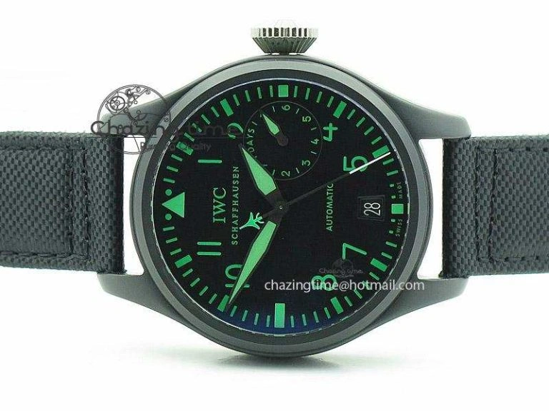 Stylish Big Pilot 5019 Ceramic Case Black Dial Green Markers Asian 23J 7396