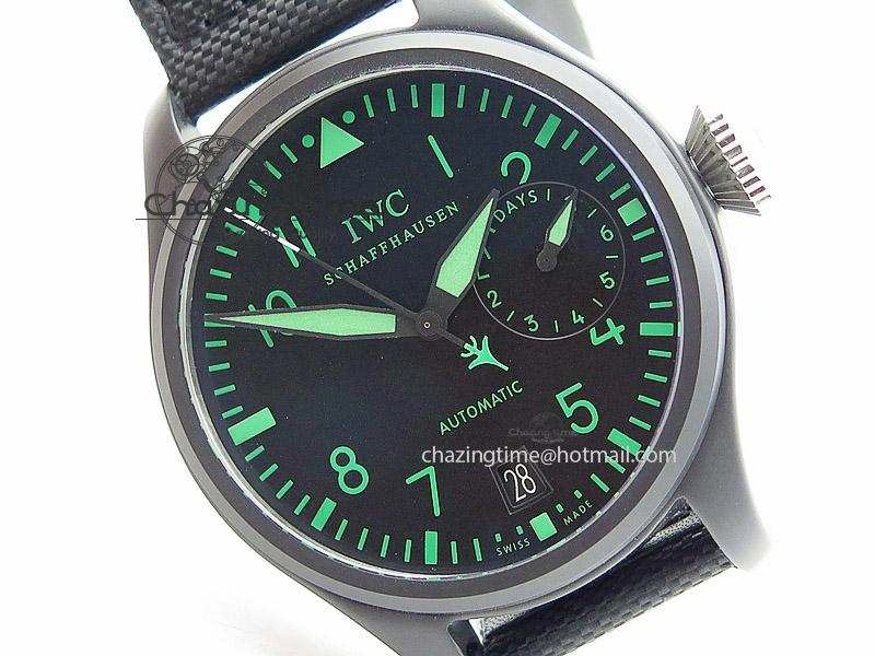 Stylish Big Pilot 5019 Ceramic Case Black Dial Green Markers Asian 23J 7396