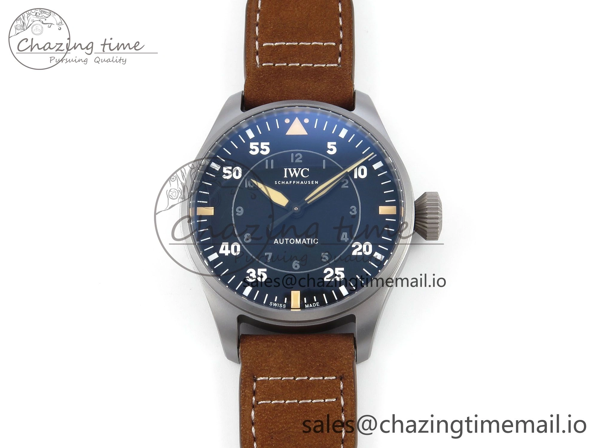 Original Big Pilot IW329701 M+F 1:1 Best Edition Black Dial on Brown Leather Strap MY 7005