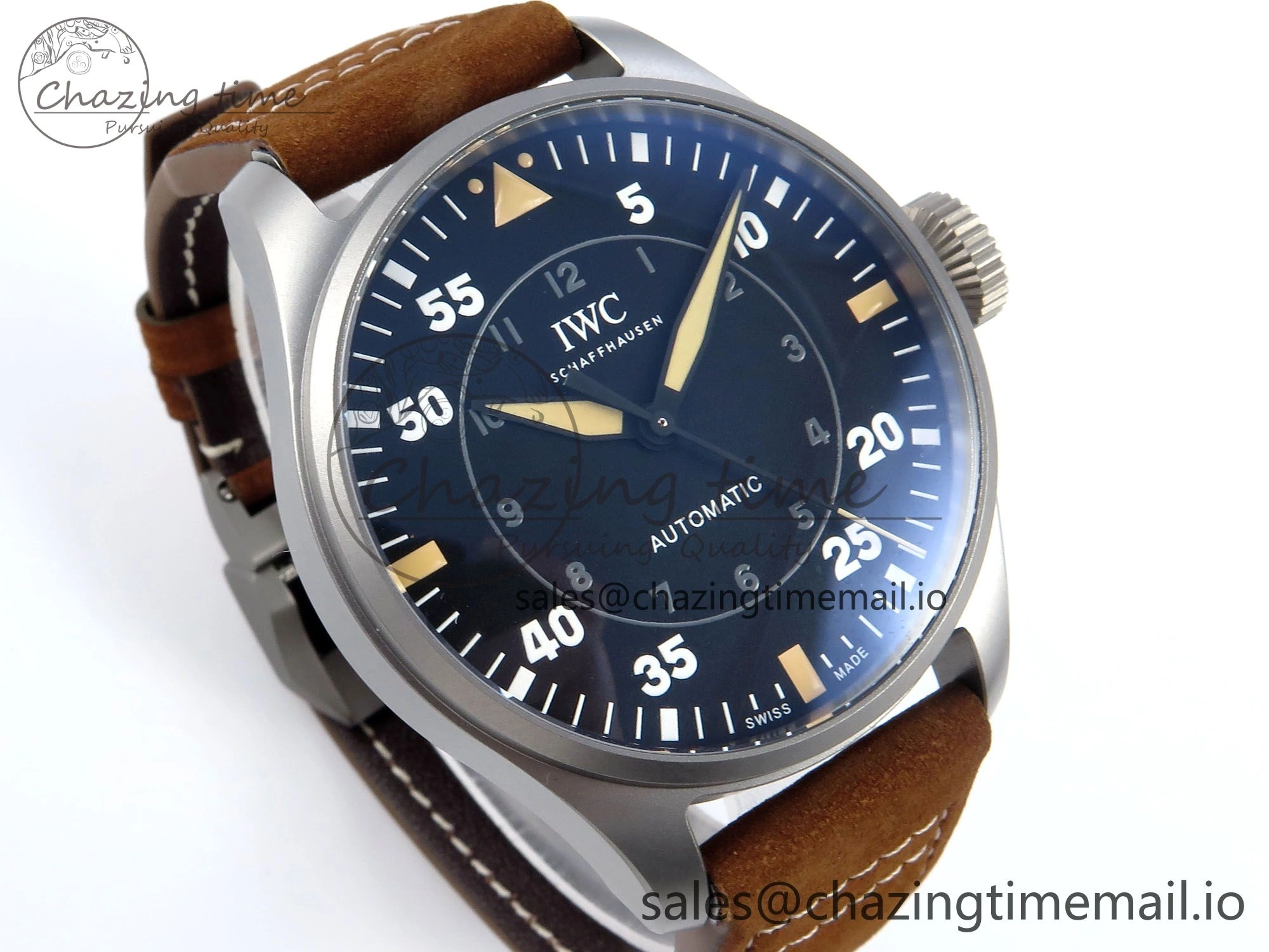 Original Big Pilot IW329701 M+F 1:1 Best Edition Black Dial on Brown Leather Strap MY 7005