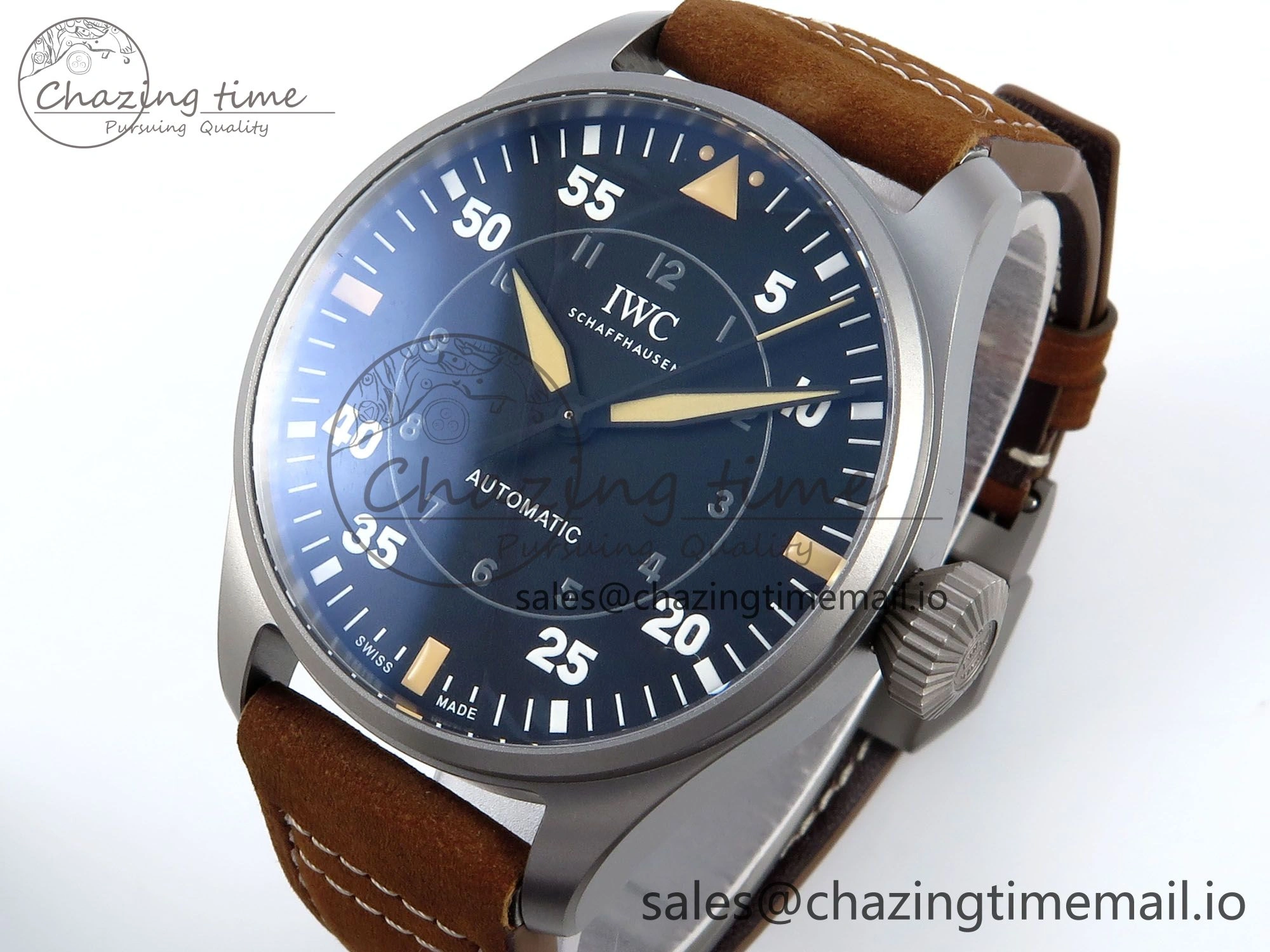 Original Big Pilot IW329701 M+F 1:1 Best Edition Black Dial on Brown Leather Strap MY 7005