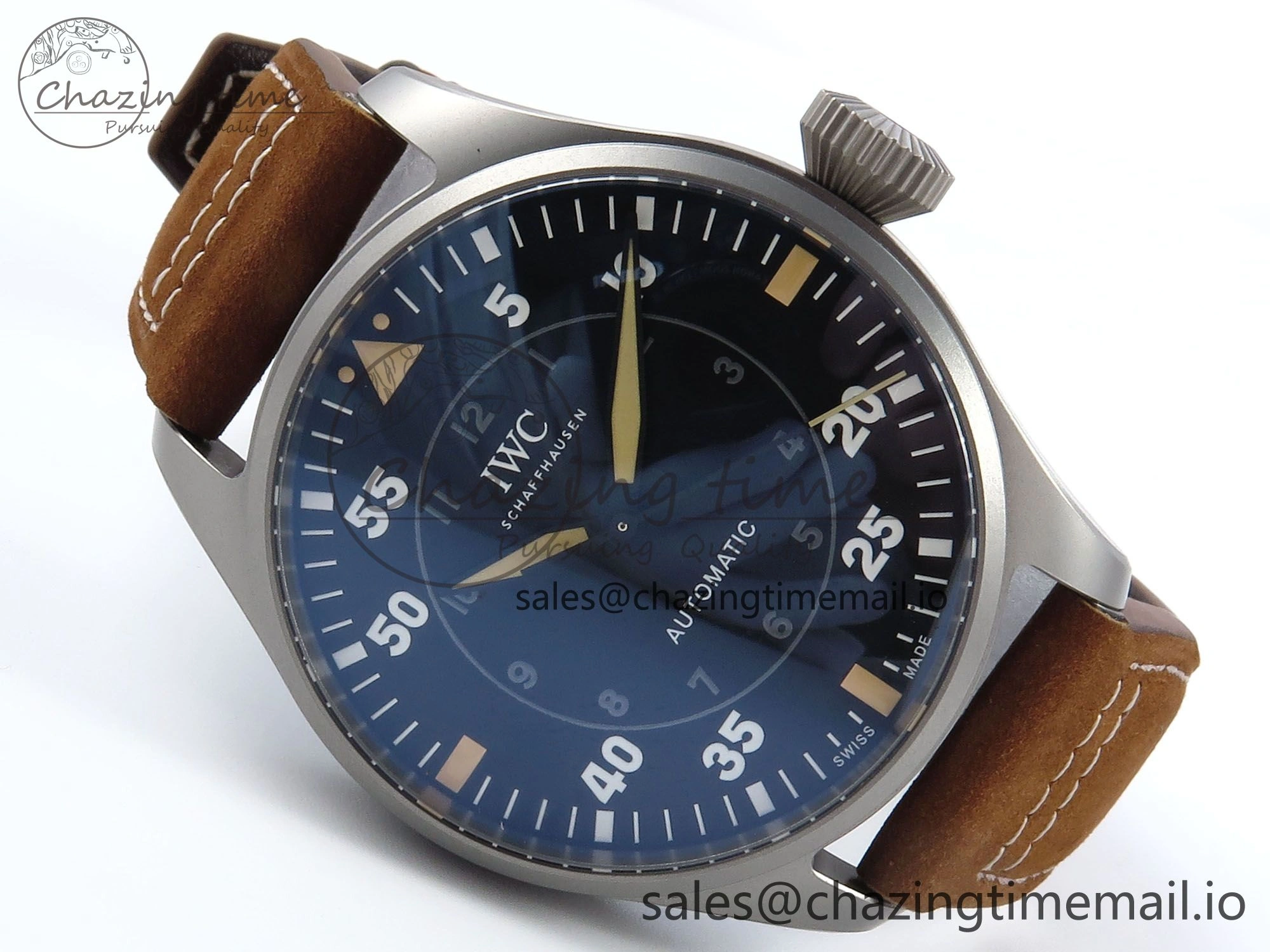 Original Big Pilot IW329701 M+F 1:1 Best Edition Black Dial on Brown Leather Strap MY 7005