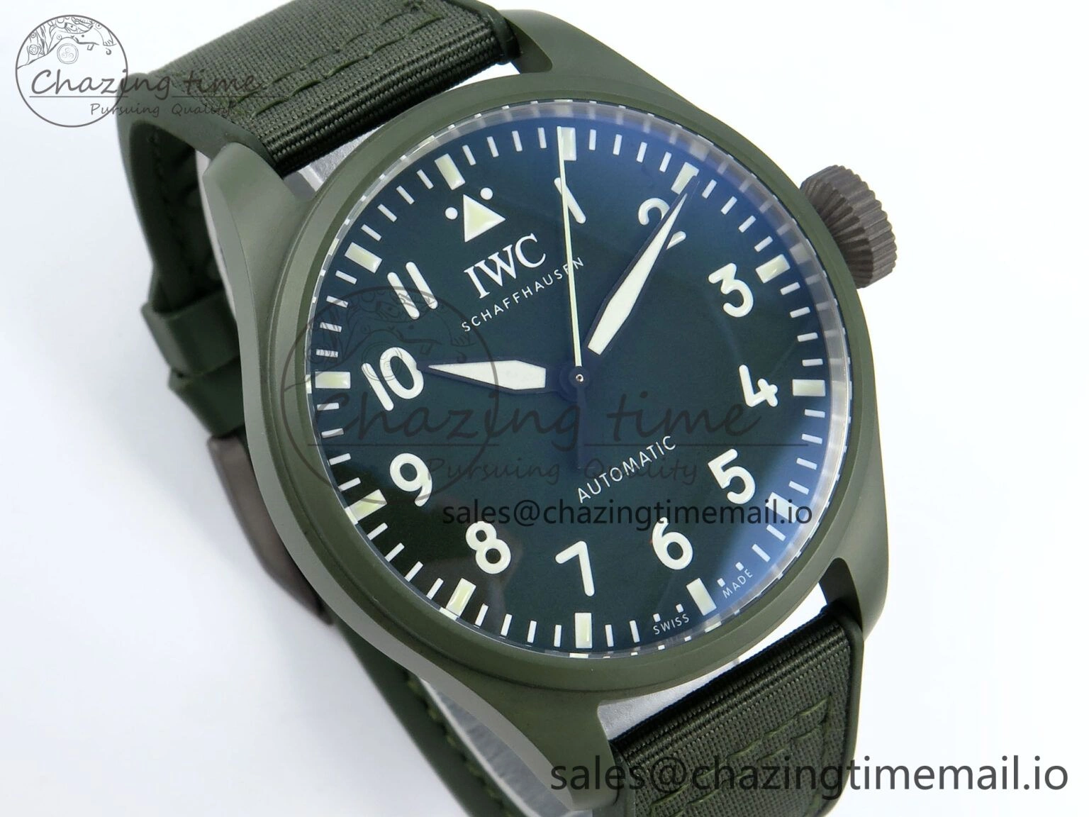 Resilient Big Pilot IW329802 M+F 1:1 Best Edition Green Dial on Green Nylon Strap MY 7002