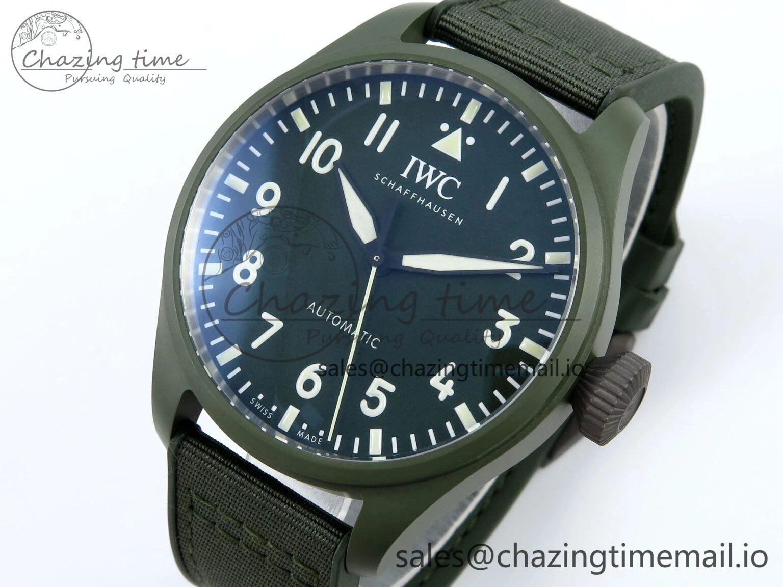 Resilient Big Pilot IW329802 M+F 1:1 Best Edition Green Dial on Green Nylon Strap MY 7002
