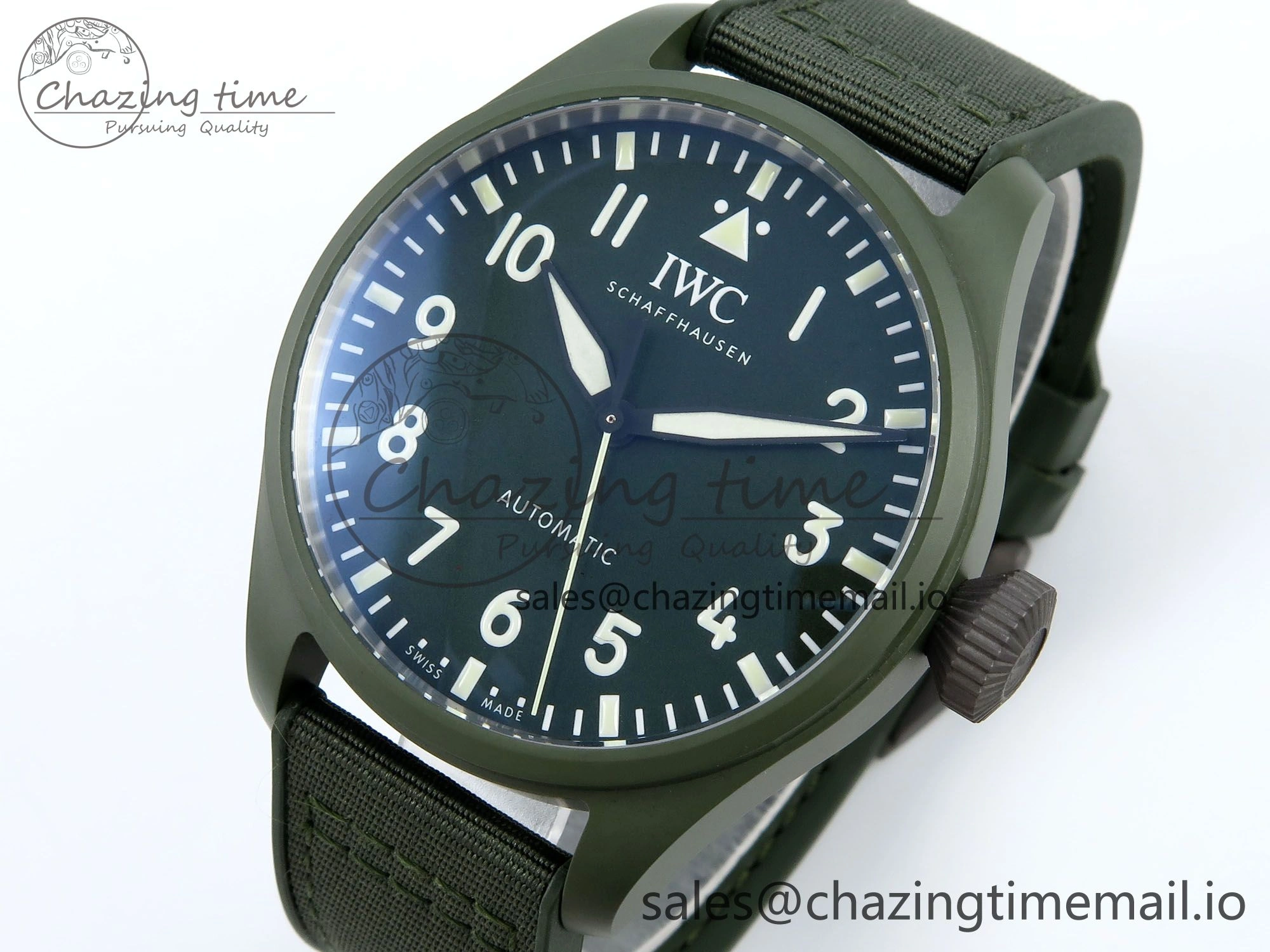 Resilient Big Pilot IW329802 M+F 1:1 Best Edition Green Dial on Green Nylon Strap MY 7002