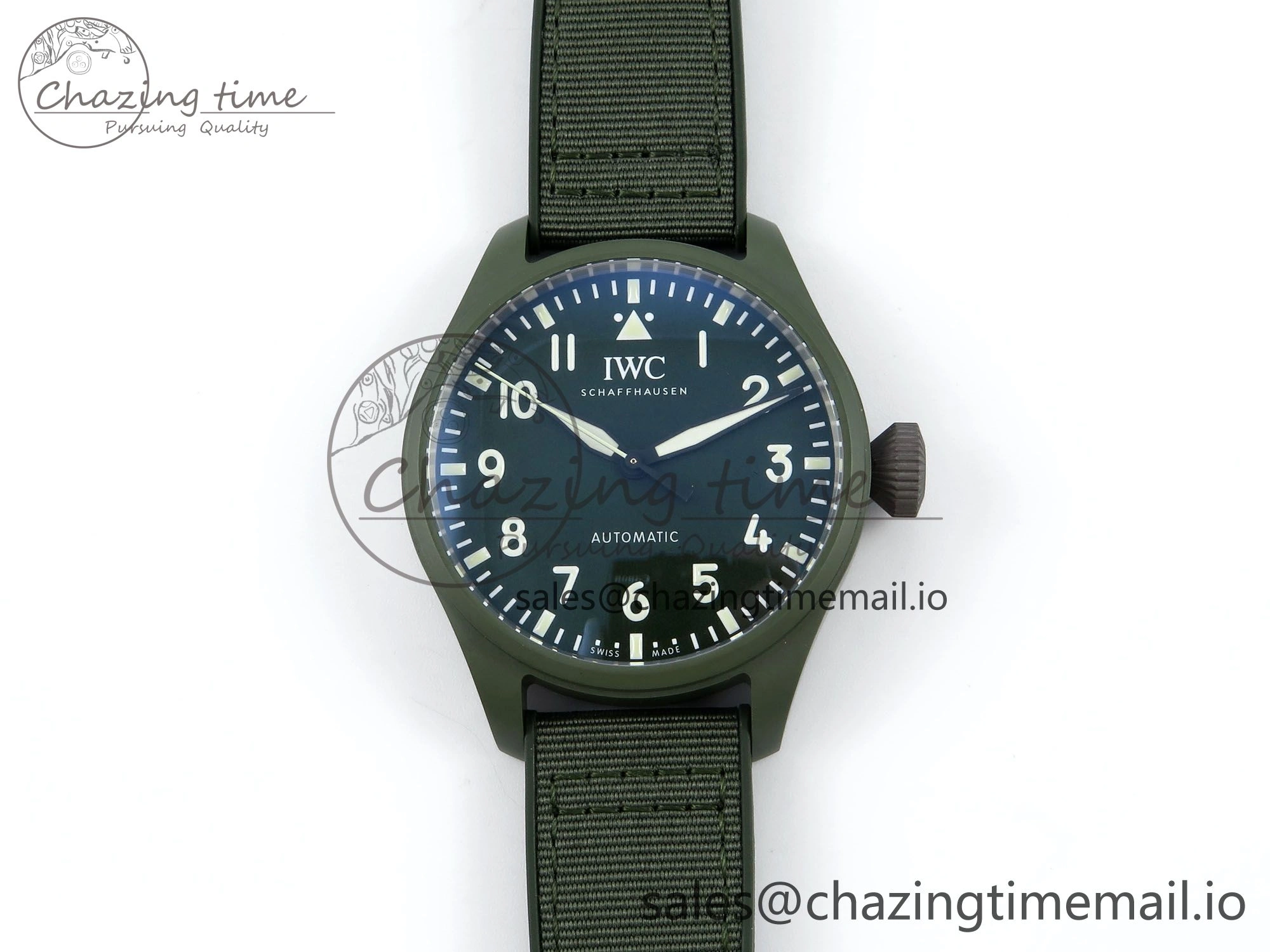 Resilient Big Pilot IW329802 M+F 1:1 Best Edition Green Dial on Green Nylon Strap MY 7002