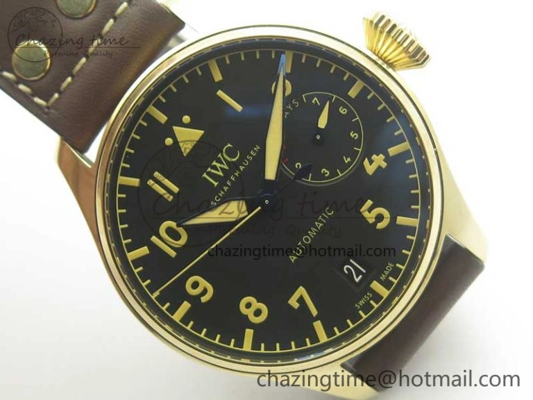 SmoothTexture Big Pilot IW501005 Real Bronze ZF 1:1 Best Edition Black Dial on Brown Leather Strap A 7192