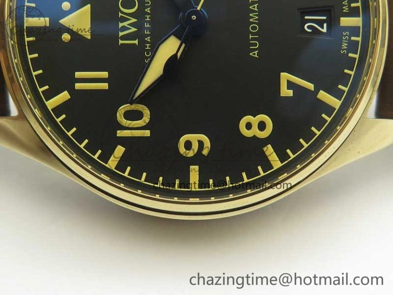 SmoothTexture Big Pilot IW501005 Real Bronze ZF 1:1 Best Edition Black Dial on Brown Leather Strap A 7192