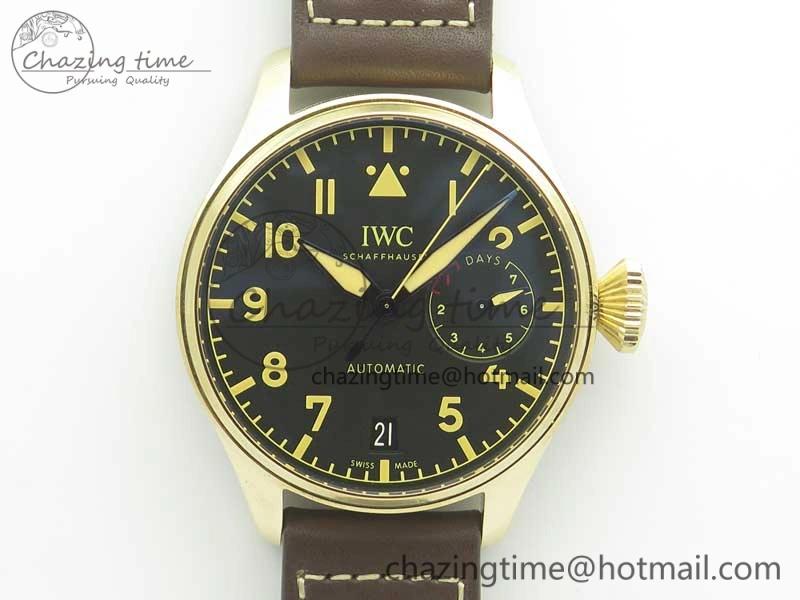 SmoothTexture Big Pilot IW501005 Real Bronze ZF 1:1 Best Edition Black Dial on Brown Leather Strap A 7192