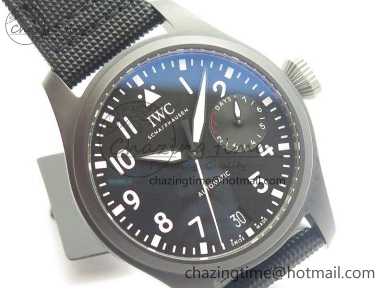 OdorResistant Big Pilot Real PR IW502001 Real Ceramic ZF 1:1 Best Edition On Black Calfskin Strap A51111 V 7227