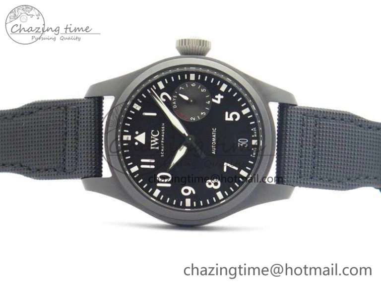 OdorResistant Big Pilot Real PR IW502001 Real Ceramic ZF 1:1 Best Edition On Black Calfskin Strap A51111 V 7227