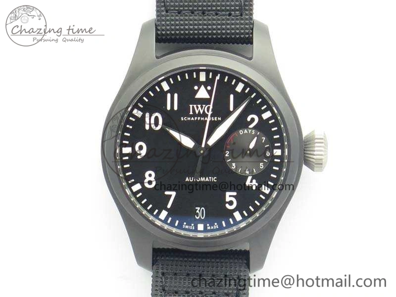OdorResistant Big Pilot Real PR IW502001 Real Ceramic ZF 1:1 Best Edition On Black Calfskin Strap A51111 V 7227