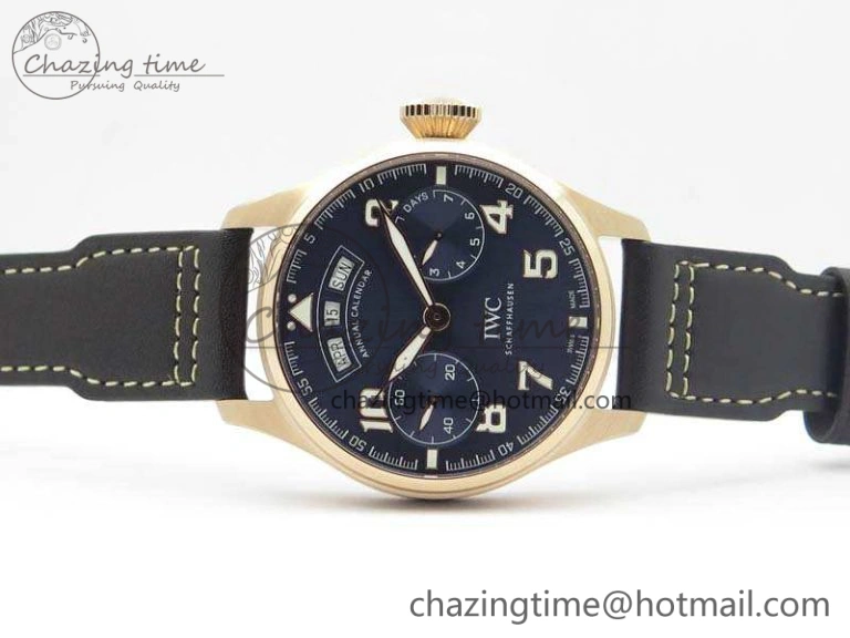 UrbanStyle Big Pilot Real PR IW502701 RG YLF 1:1 Best Edition Blue Dial On Calfskin Strap A 7225