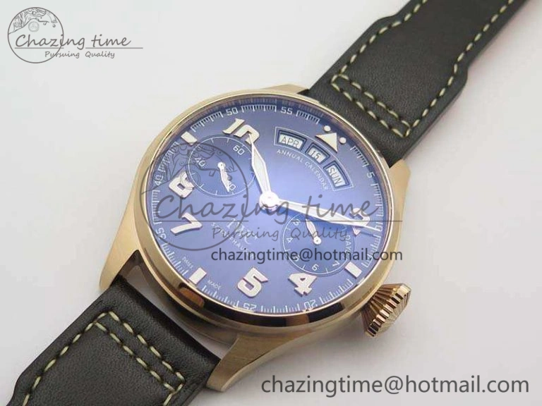 UrbanStyle Big Pilot Real PR IW502701 RG YLF 1:1 Best Edition Blue Dial On Calfskin Strap A 7225