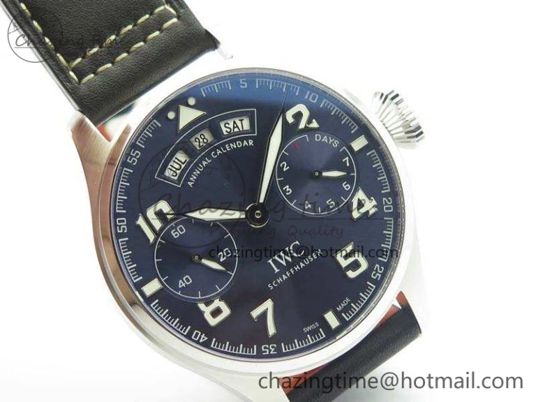 Bright Big Pilot Real PR IW502703 SS YLF 1:1 Best Edition Blue Dial On Calfskin Strap A 7226