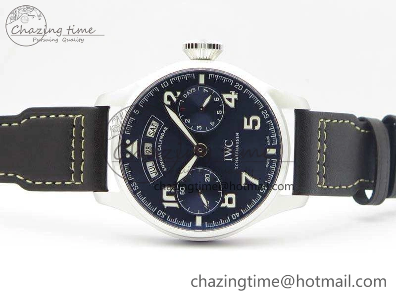 Bright Big Pilot Real PR IW502703 SS YLF 1:1 Best Edition Blue Dial On Calfskin Strap A 7226