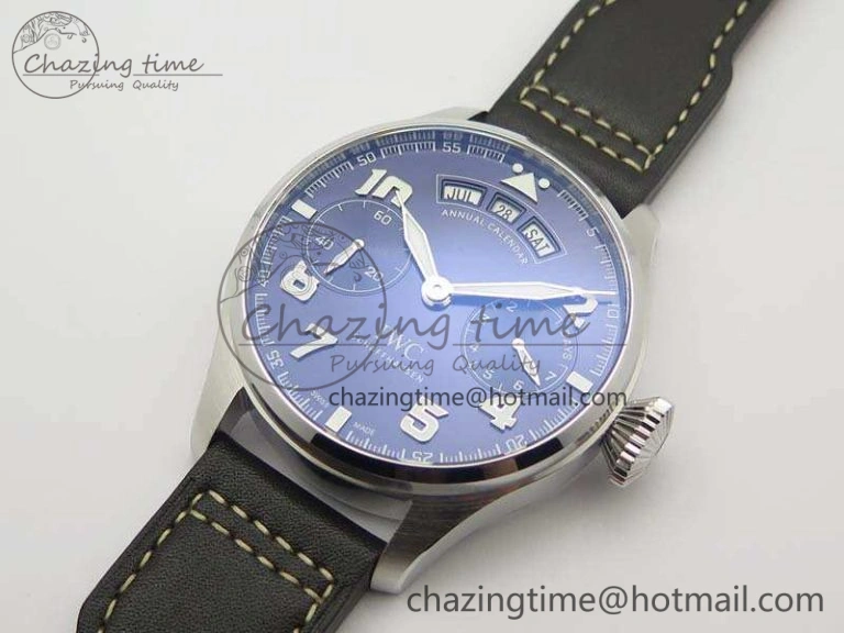 Bright Big Pilot Real PR IW502703 SS YLF 1:1 Best Edition Blue Dial On Calfskin Strap A 7226