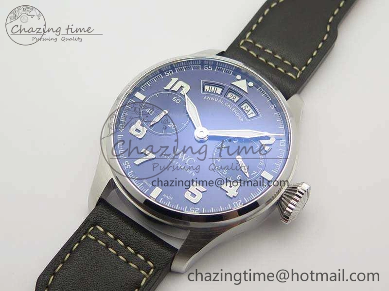Bright Big Pilot Real PR IW502703 SS YLF 1:1 Best Edition Blue Dial On Calfskin Strap A 7226