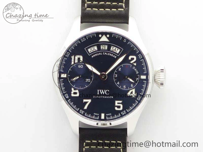 Bright Big Pilot Real PR IW502703 SS YLF 1:1 Best Edition Blue Dial On Calfskin Strap A 7226