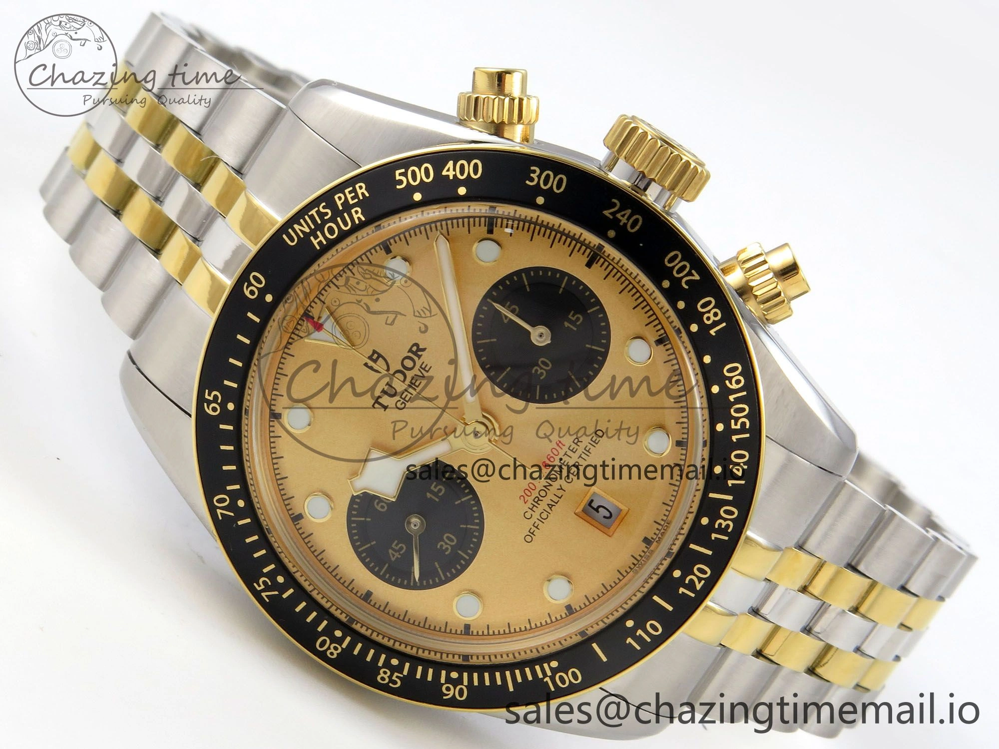 UrbanStyle Black Bay Chrono SS BLSF 1:1 Best Edition Gold Dial on YG SS Bracelet A 9721
