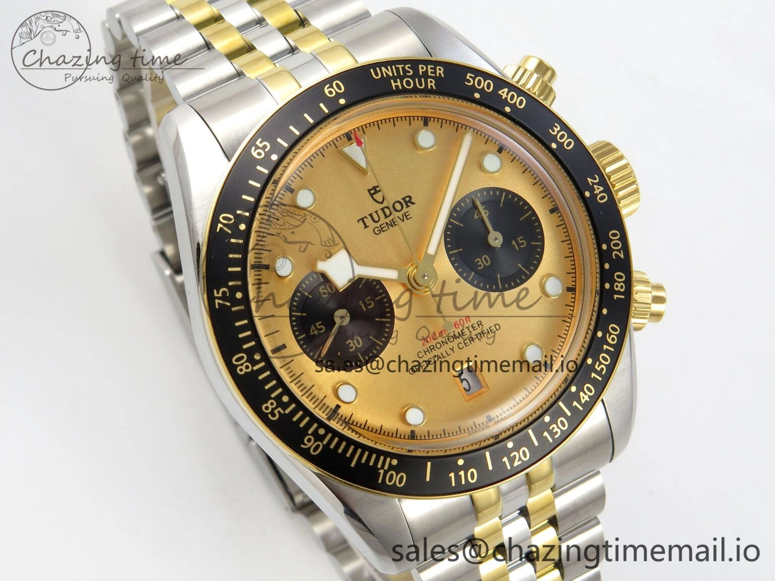 UrbanStyle Black Bay Chrono SS BLSF 1:1 Best Edition Gold Dial on YG SS Bracelet A 9721