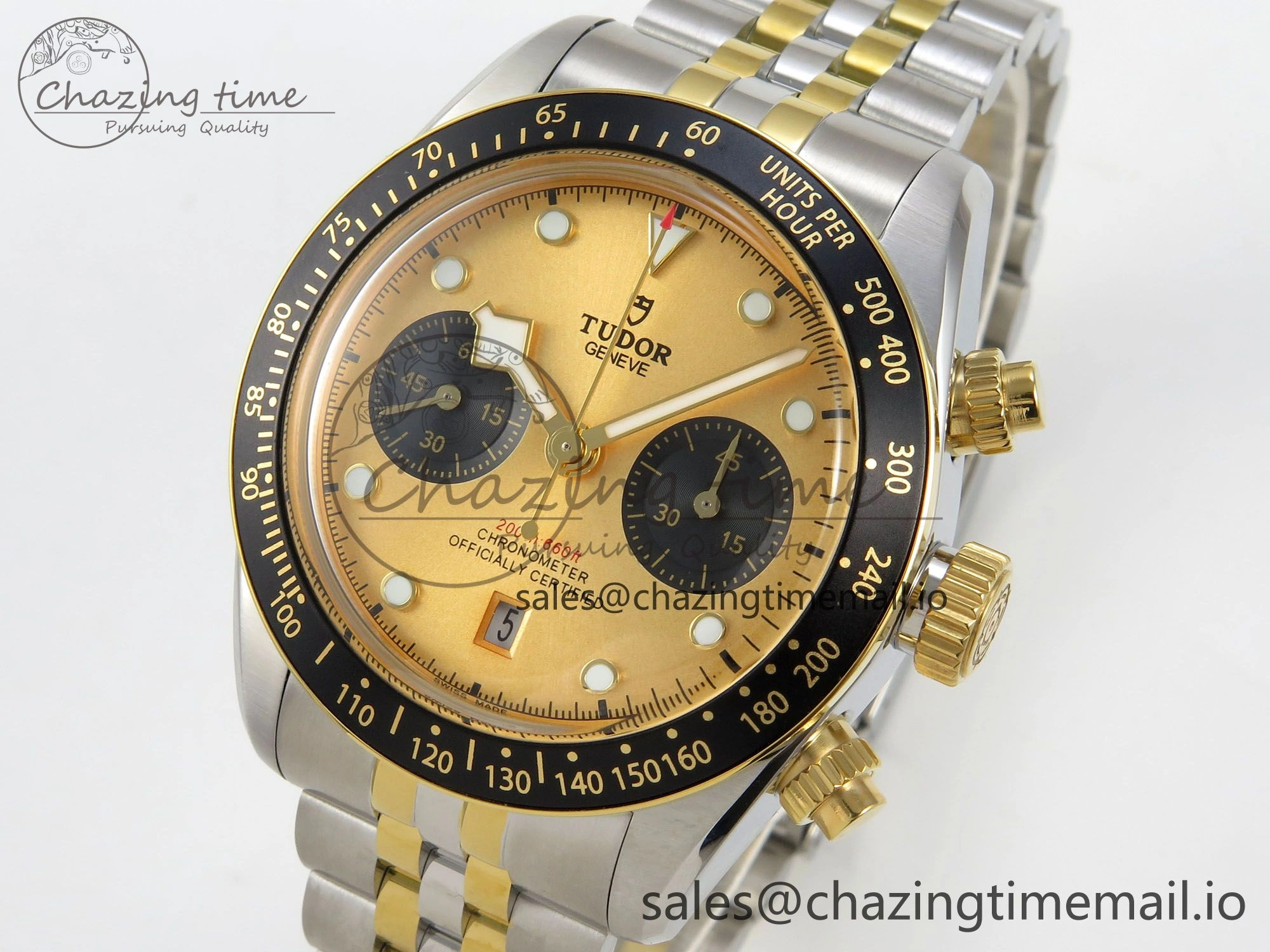 UrbanStyle Black Bay Chrono SS BLSF 1:1 Best Edition Gold Dial on YG SS Bracelet A 9721