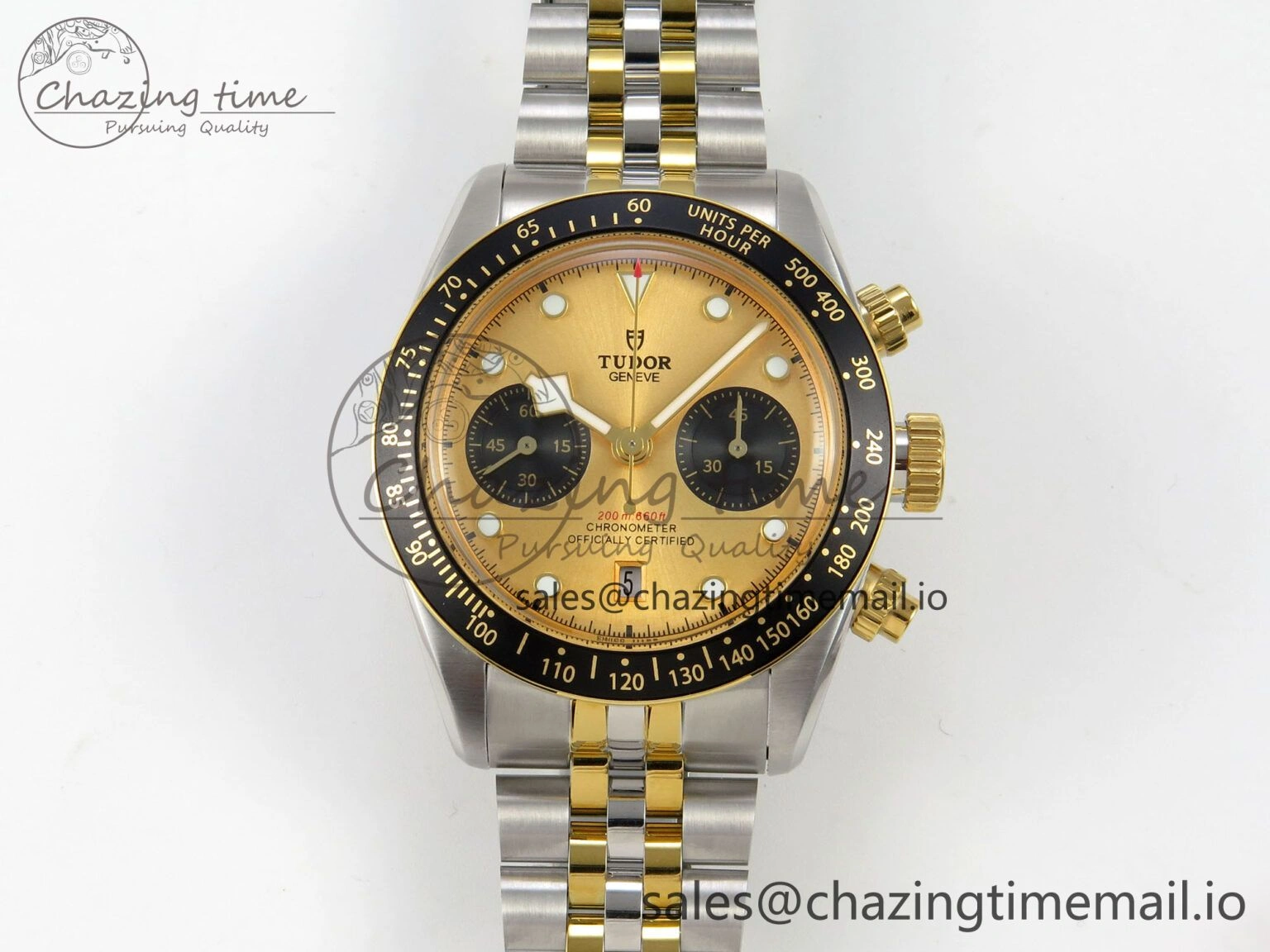 UrbanStyle Black Bay Chrono SS BLSF 1:1 Best Edition Gold Dial on YG SS Bracelet A 9721