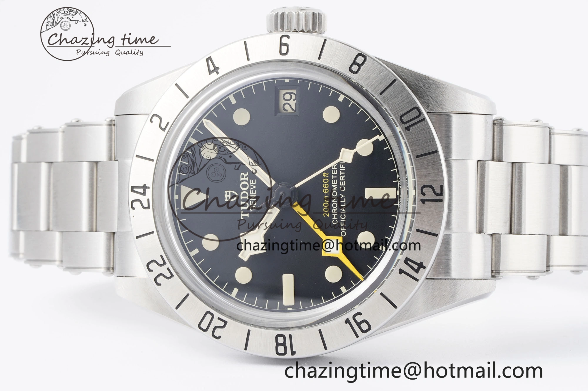 TopPick Black Bay GMT SS Bezel ZF 1:1 Best Edition Black Dial on SS Bracelet A 9740
