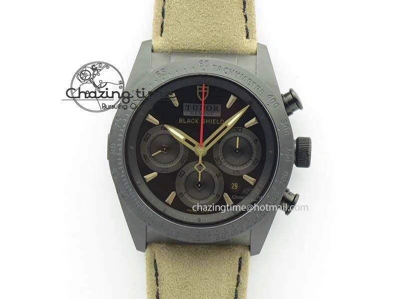 Upgraded Black Shield Ceramic ZF 1:1 Best Edition Black Dial On Brown Leather Strap A 9778