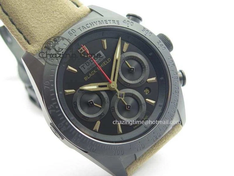 Upgraded Black Shield Ceramic ZF 1:1 Best Edition Black Dial On Brown Leather Strap A 9778