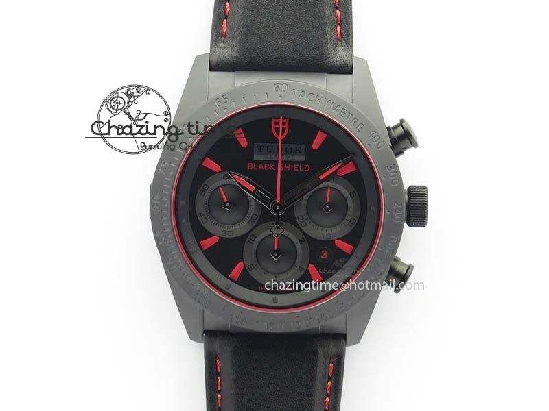 Black Shield Ceramic ZF 1:1 Best Edition Black Dial Red Markers On Black Leather Strap A SmartChoice 9779