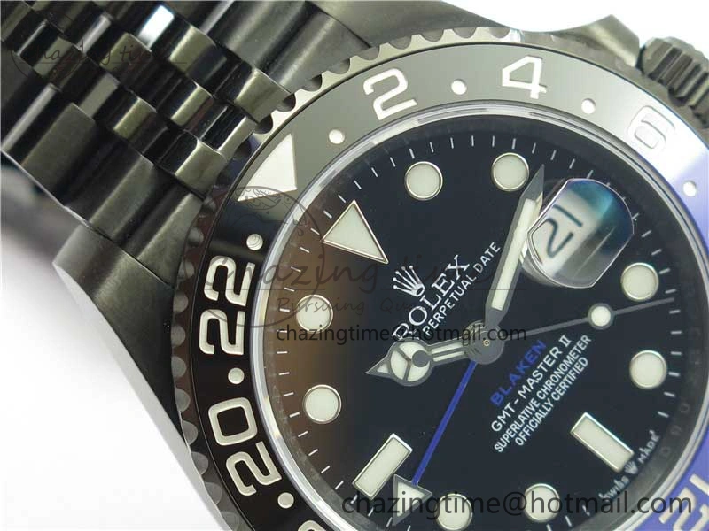 Efficient Blaken GMT Master II Black Blue Ceramic DLC GSF Best Edition Black Dial on Jubilee Bracelet A 2600