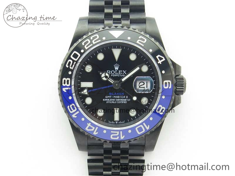 Efficient Blaken GMT Master II Black Blue Ceramic DLC GSF Best Edition Black Dial on Jubilee Bracelet A 2600