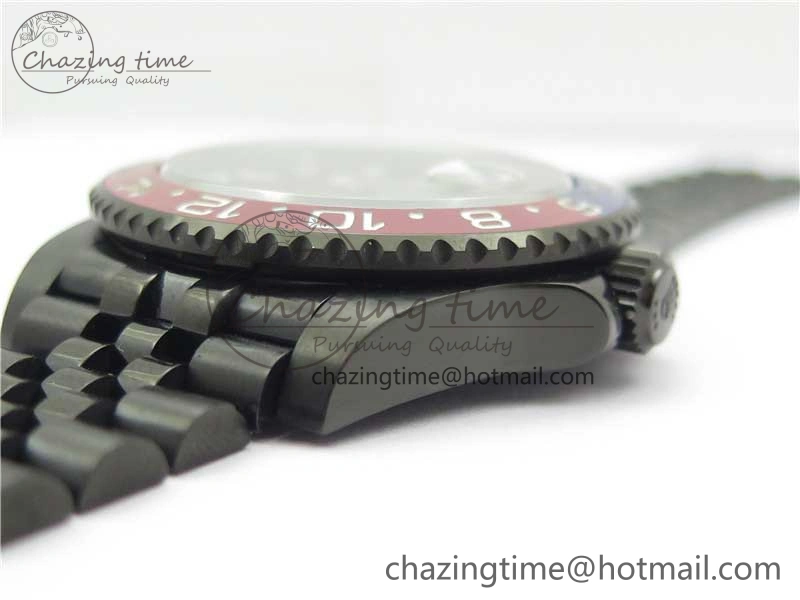 Premium Blaken GMT Master II Red Blue Ceramic DLC GSF Best Edition Black Dial on Jubilee Bracelet A 2593