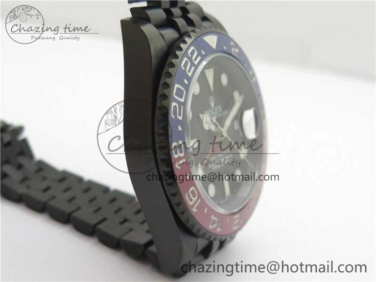 Premium Blaken GMT Master II Red Blue Ceramic DLC GSF Best Edition Black Dial on Jubilee Bracelet A 2593