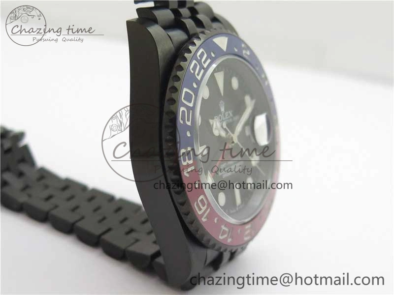 Premium Blaken GMT Master II Red Blue Ceramic DLC GSF Best Edition Black Dial on Jubilee Bracelet A 2593