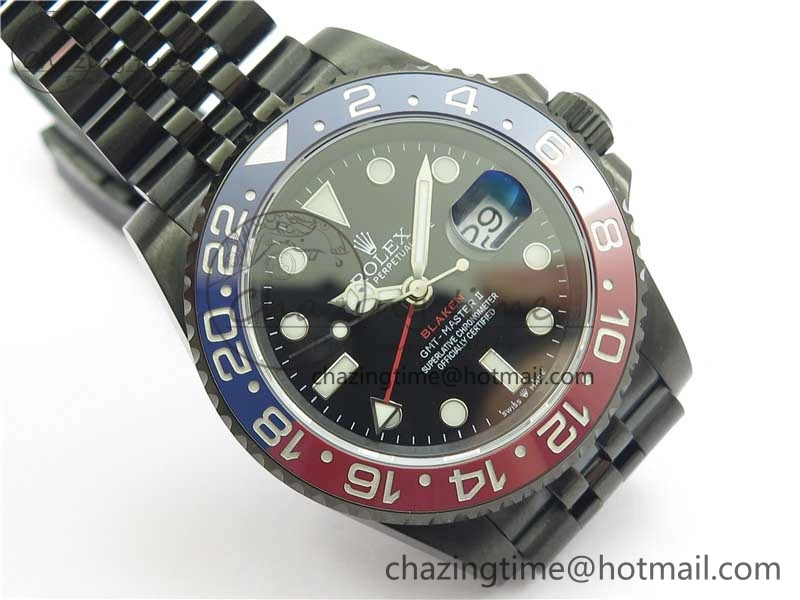 Premium Blaken GMT Master II Red Blue Ceramic DLC GSF Best Edition Black Dial on Jubilee Bracelet A 2593