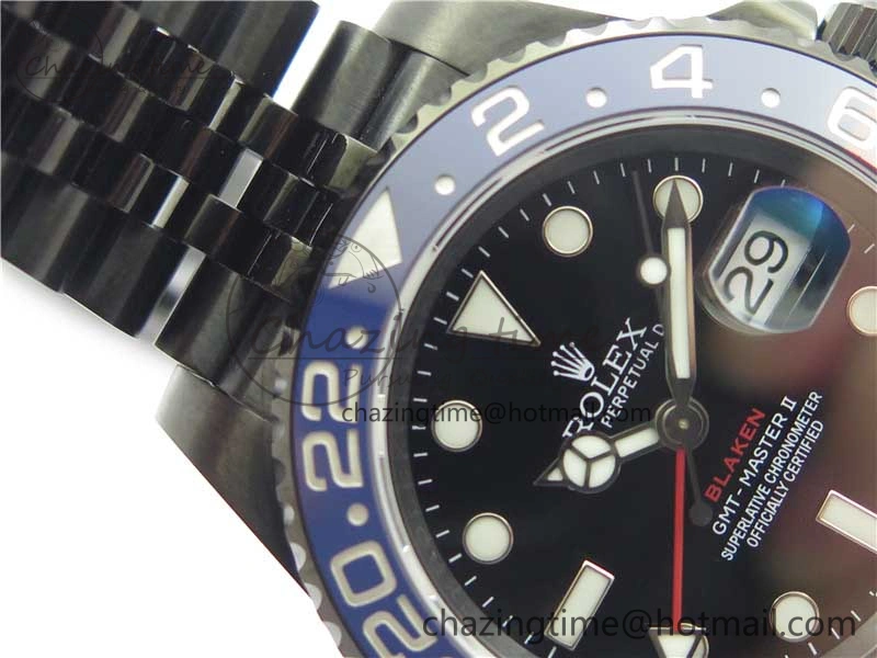 Premium Blaken GMT Master II Red Blue Ceramic DLC GSF Best Edition Black Dial on Jubilee Bracelet A 2593