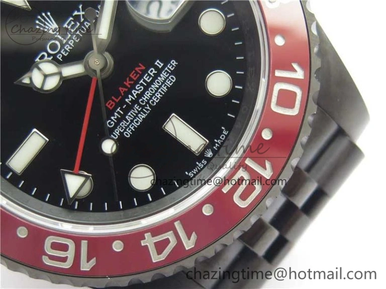 Premium Blaken GMT Master II Red Blue Ceramic DLC GSF Best Edition Black Dial on Jubilee Bracelet A 2593
